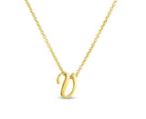 "Tiny Treasures" Small Script Initial ‘V’ Pendant On Chain