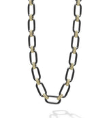 LAGOS "Signature Caviar" Black Ceramic Link Necklace in 18kt Yellow Gold