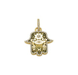 20kt Yellow Gold Diamond & Army Green Enamel Small Hamsa Pendant