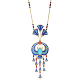 Diamond & Enamel Scarab Pendant Necklace in 18K Yellow Gold