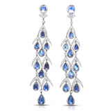 Moonstone & Diamond Drop Platinum Earrings