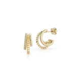 "Clive" 18kt Yellow Gold Diamond Triple Hoop Huggie Earrings