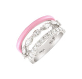 18kt White Gold Diamond & Pink Enamel Crossover Ring