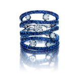Graziela Gems Blue Sapphire & Diamond Rio Cage Ring in 18kt White Gold