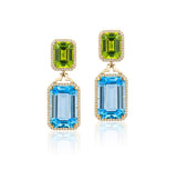 Goshwara "Gossip" Blue Topaz and Peridot Earrings with Diamonds In 18kt Yellow Gold