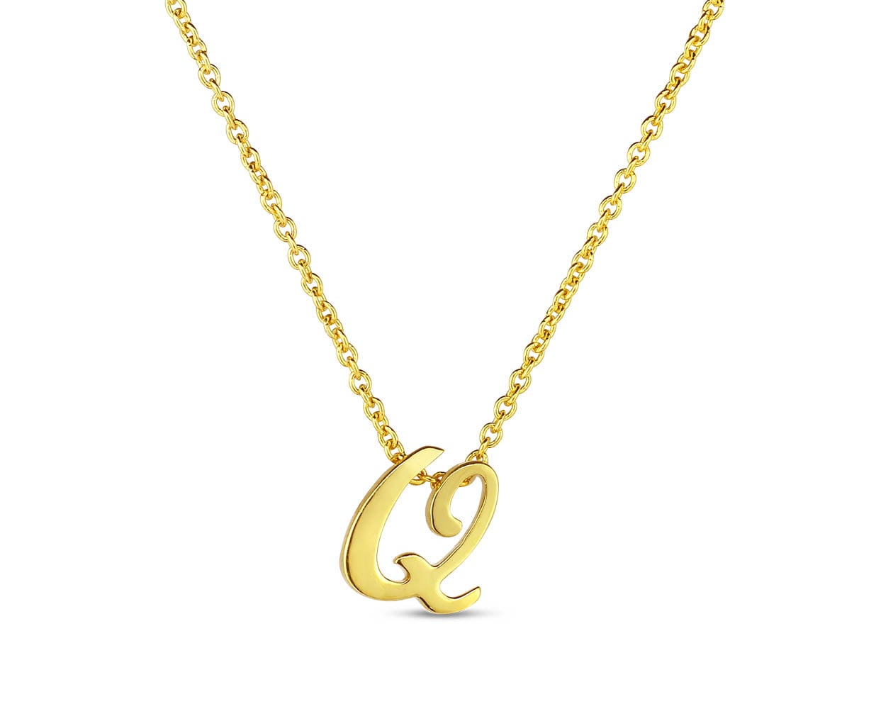 Roberto Coin "Tiny Treasures" Small Script Initial ‘Q’ Pendant On Chain