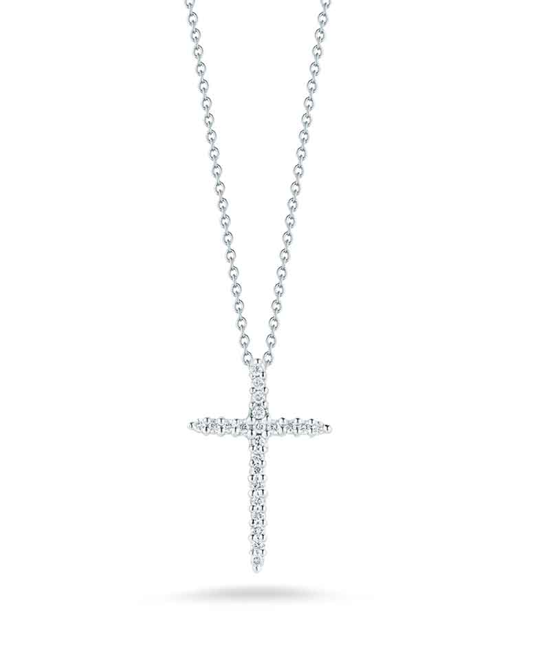 Roberto Coin "Tiny Treasures" 18kt White Gold Cross Pendant with Diamonds