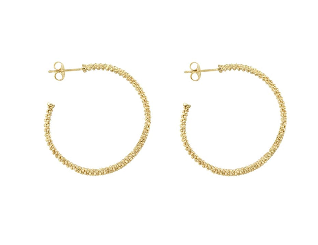 "Caviar Gold" Caviar Hoop Earrings in 18kt Yellow Gold