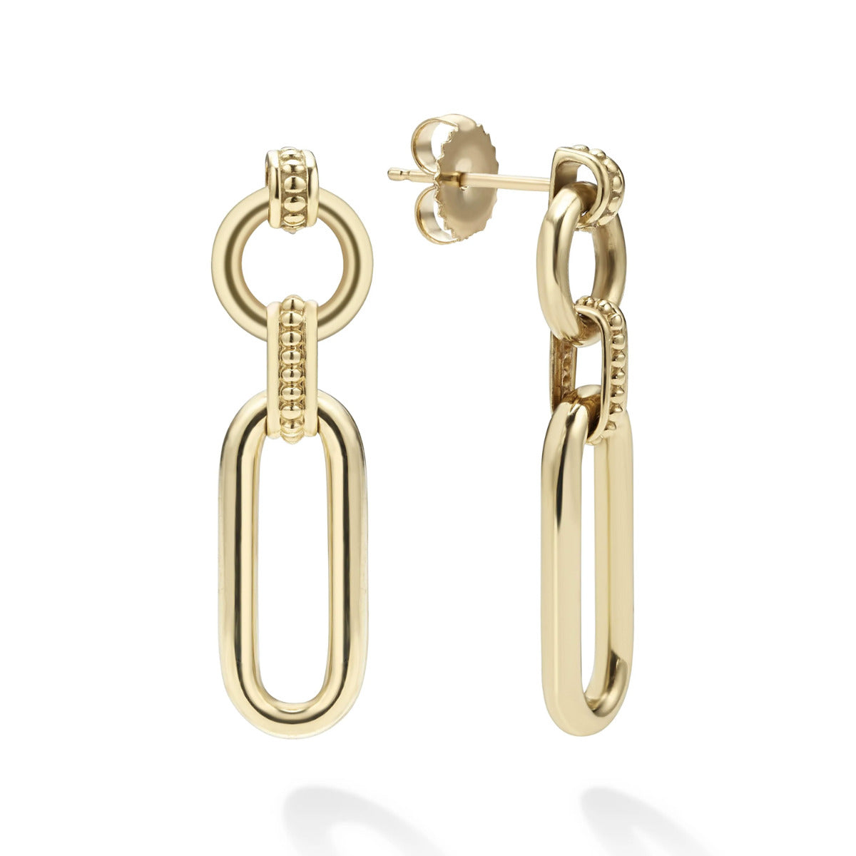 LAGOS "Signature Caviar" Link Drop Earrings in 18kt Yellow Gold