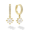 LAGOS "Luna" Yellow Gold Fleur Pearl Diamond Huggie Earrings | Louis Anthony Jewelers