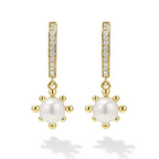 "Luna" Yellow Gold Fleur Pearl Diamond Huggie Earrings