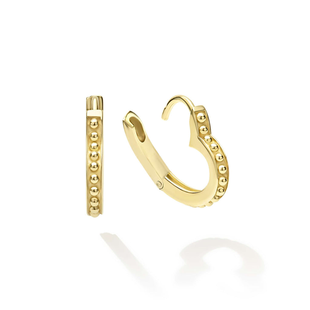 18kt Gold Caviar Heart Huggie Earrings