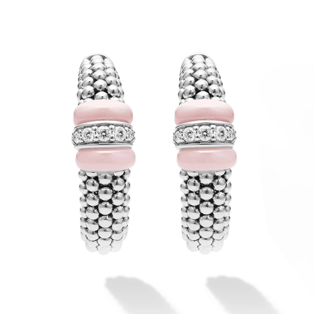 "Pink Caviar" Ceramic Caviar Diamond Hoop Earrings