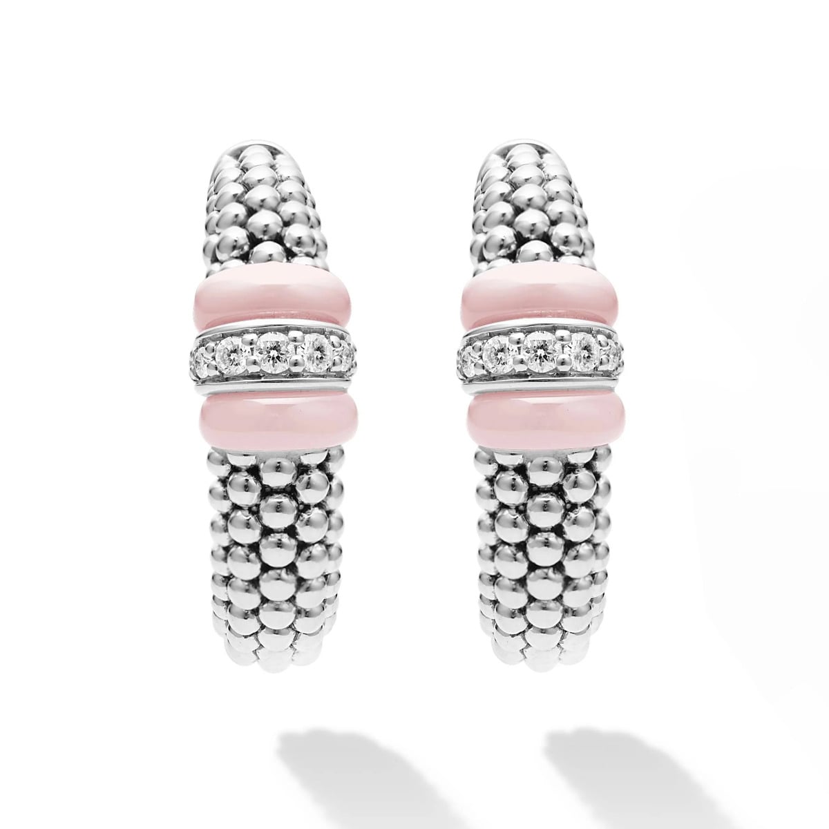 "Pink Caviar" Ceramic Caviar Diamond Hoop Earrings