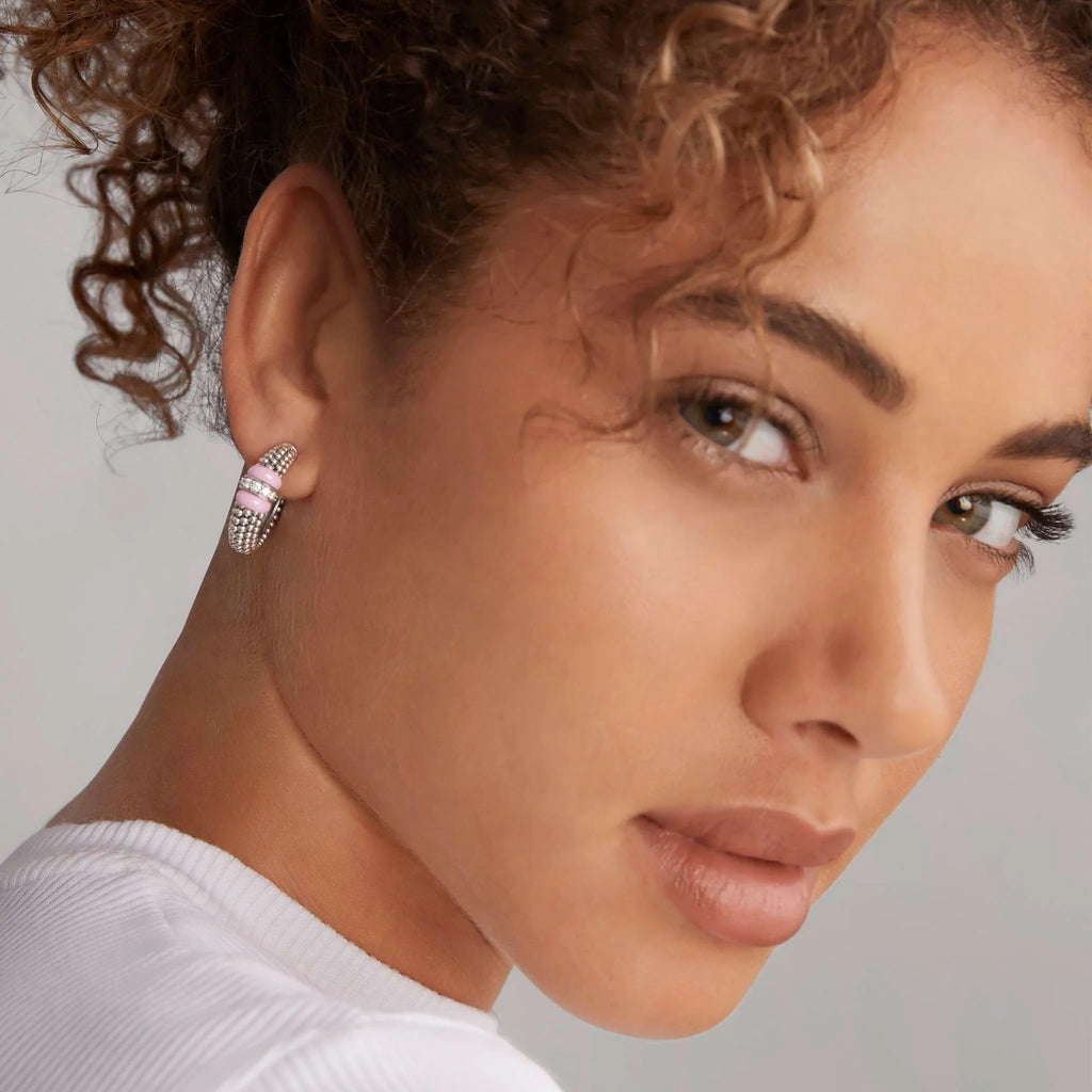 "Pink Caviar" Ceramic Caviar Diamond Hoop Earrings