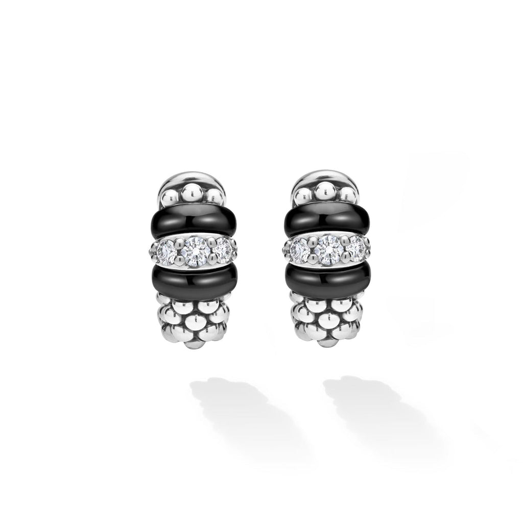 "Black Caviar" Two-Tone Caviar Beaded Hoop Earrings