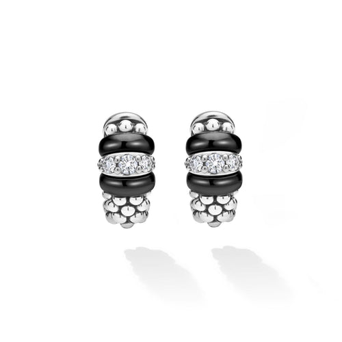 "Black Caviar" Two-Tone Caviar Beaded Hoop Earrings