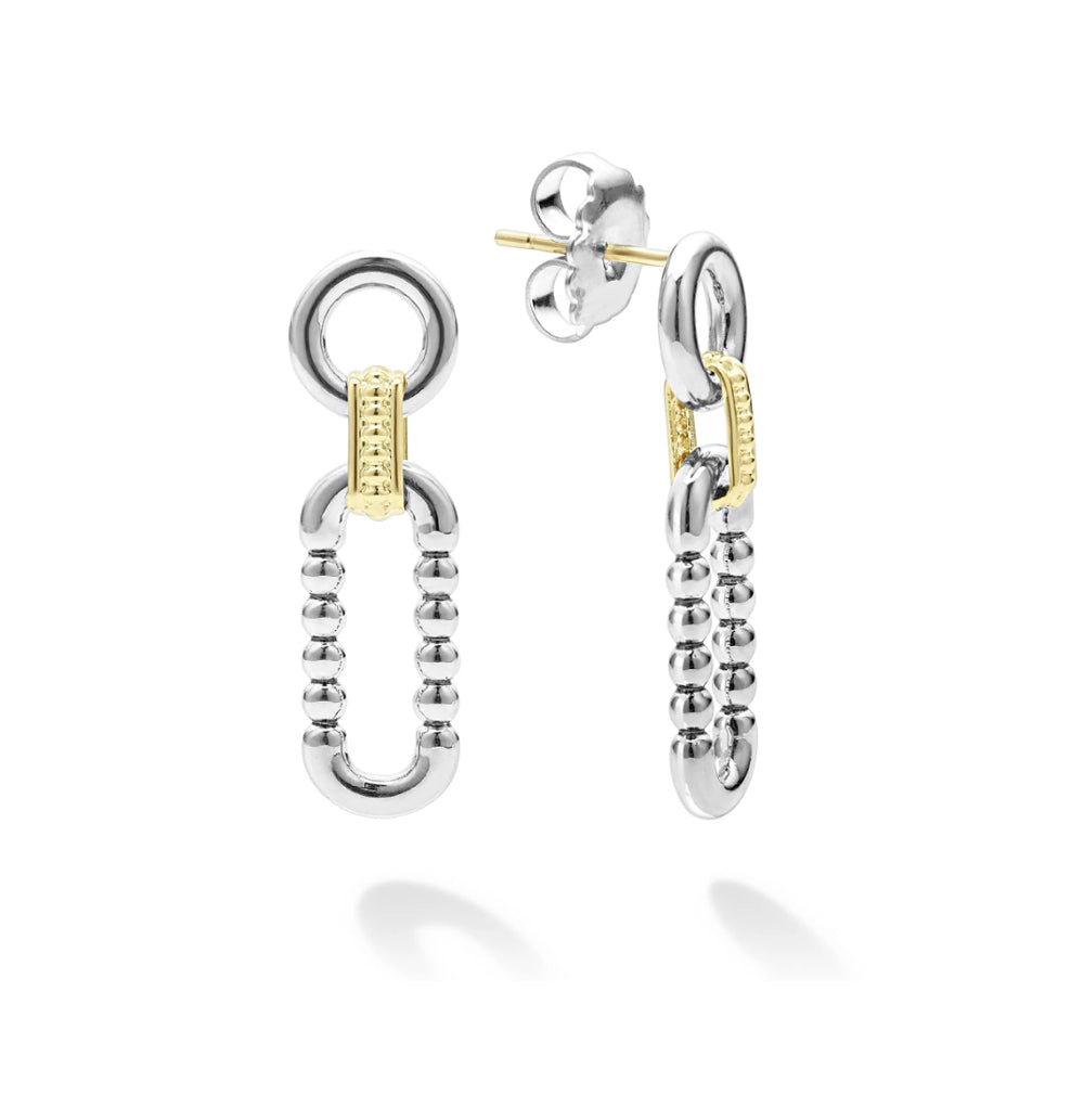 LAGOS Signature Caviar Two Tone Link Drop Earrings