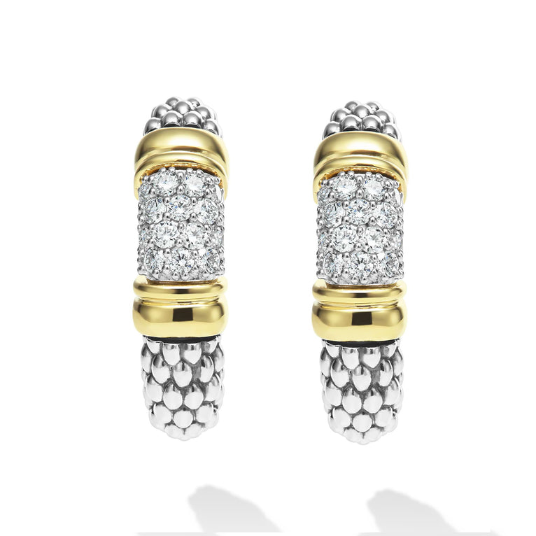 "Signature Caviar" Two-Tone Caviar Diamond Hoop Earrings