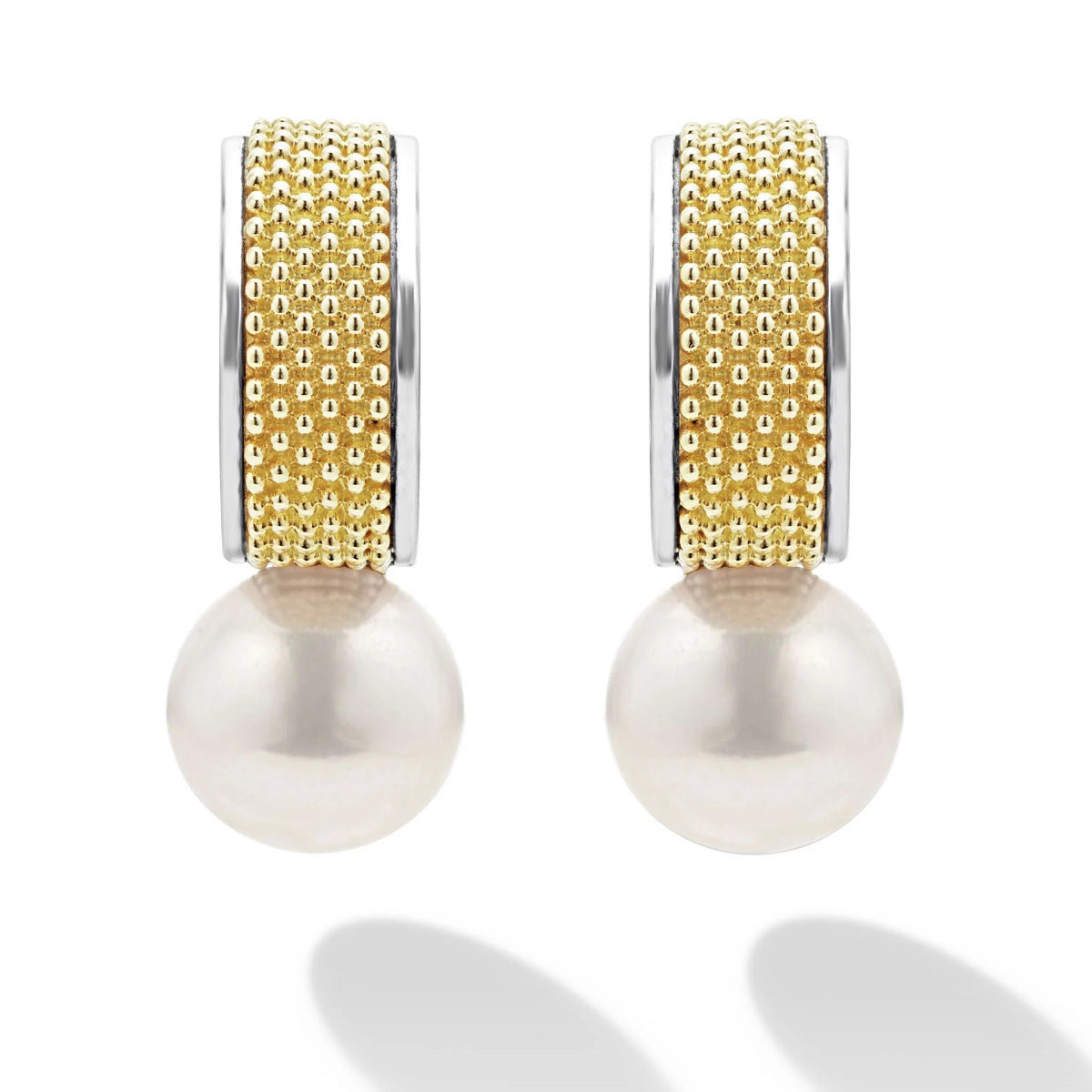 "Luna" Two-Tone Pearl Hoop Earrings
