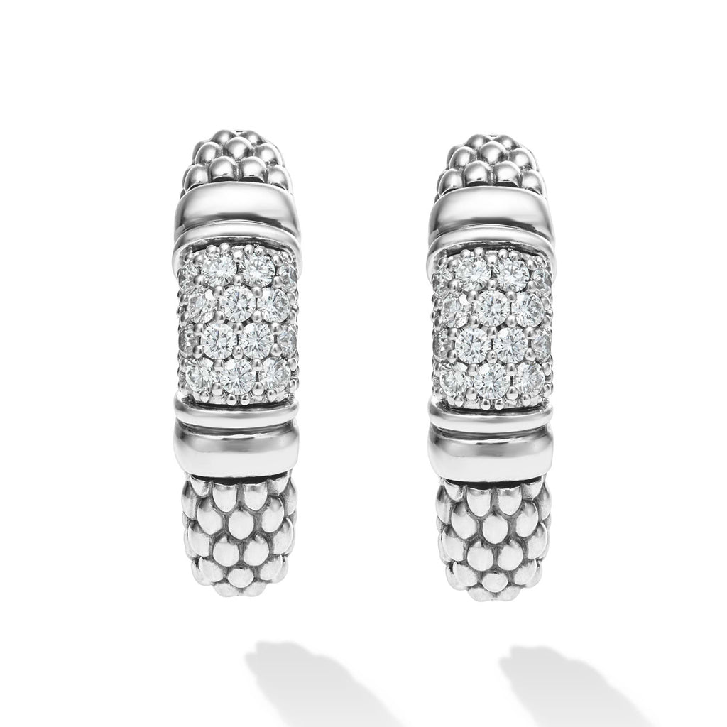 "Signature Caviar" Silver Caviar Diamond Hoop Earrings