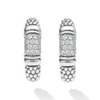 "Signature Caviar" Silver Caviar Diamond Hoop Earrings