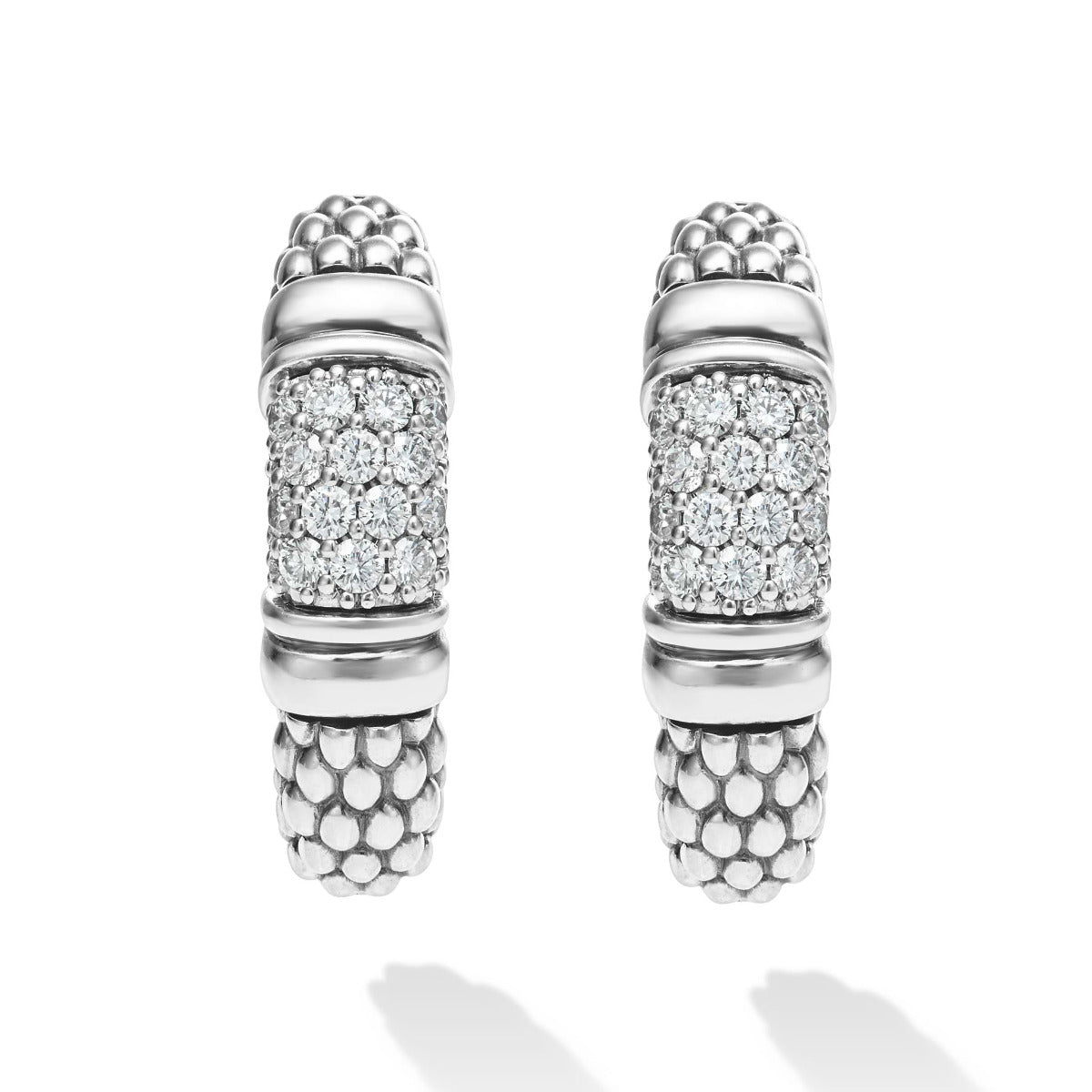 "Signature Caviar" Silver Caviar Diamond Hoop Earrings
