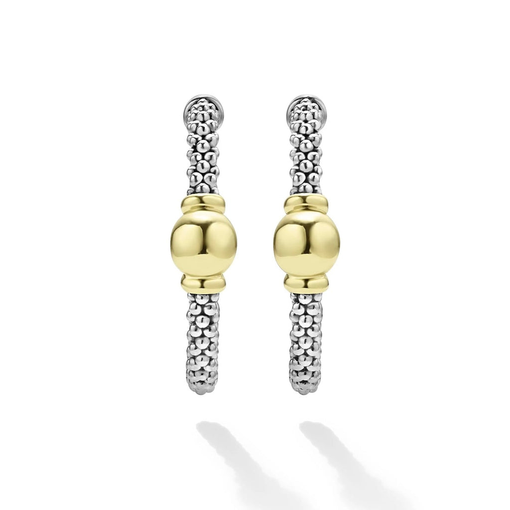 "Signature Caviar" Two-Tone Station Hoop Earrings