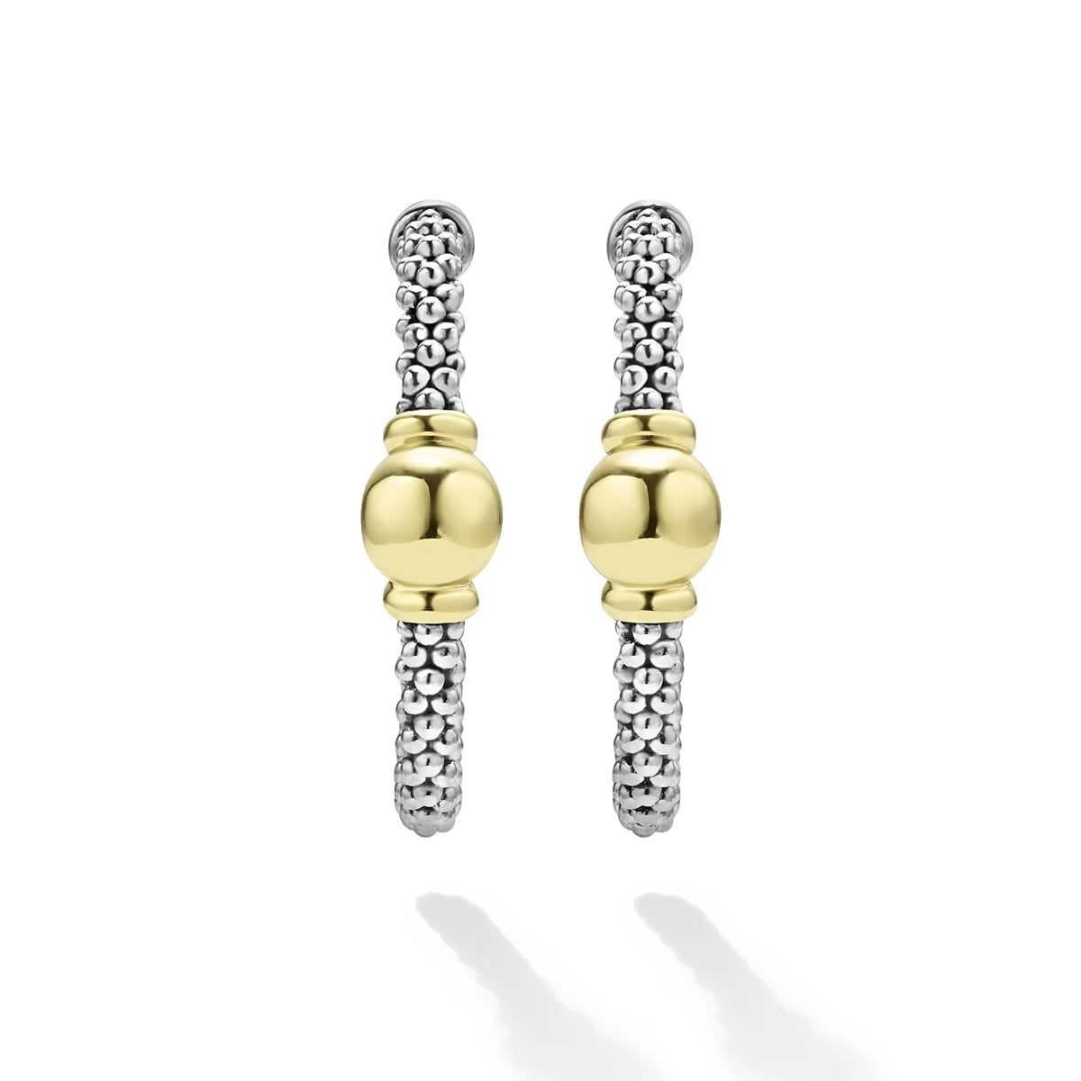 "Signature Caviar" Two-Tone Station Hoop Earrings