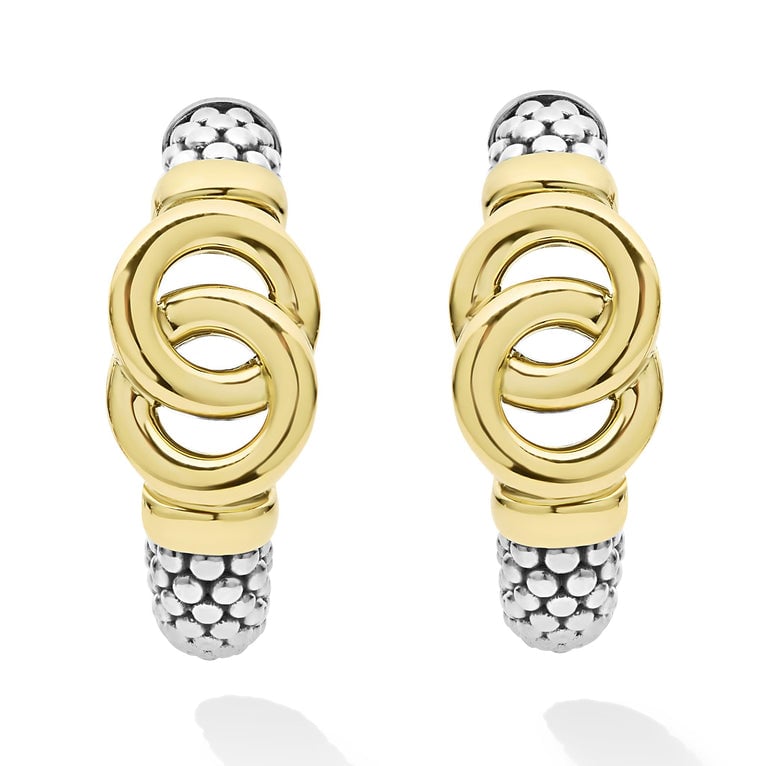 "Signature Caviar" Two-Tone Interlocking Hoop Earrings