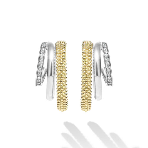 "Caviar Lux" Two-Tone Three Ring Diamond Hoop Earrings