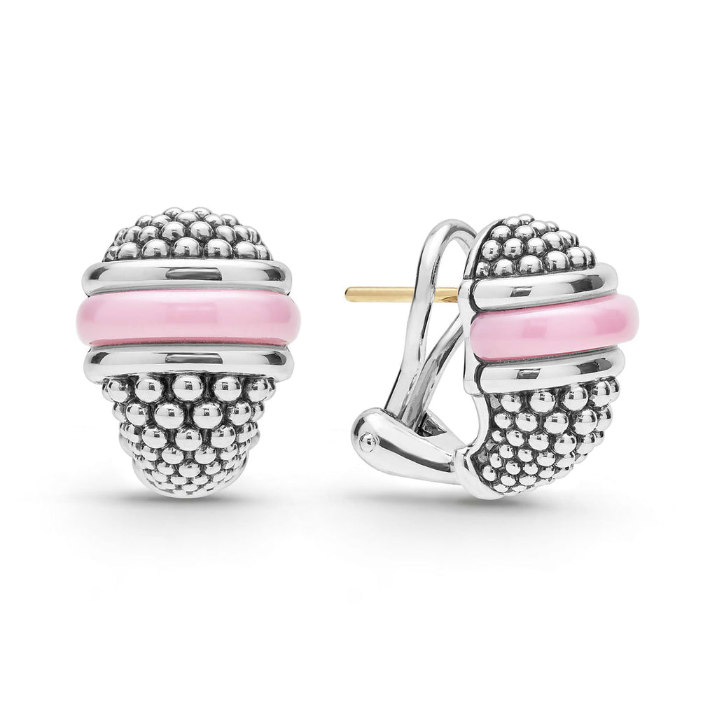 LAGOS "Pink Caviar" Ceramic Caviar Omega Clip Earrings | Louis Anthony Jewelers