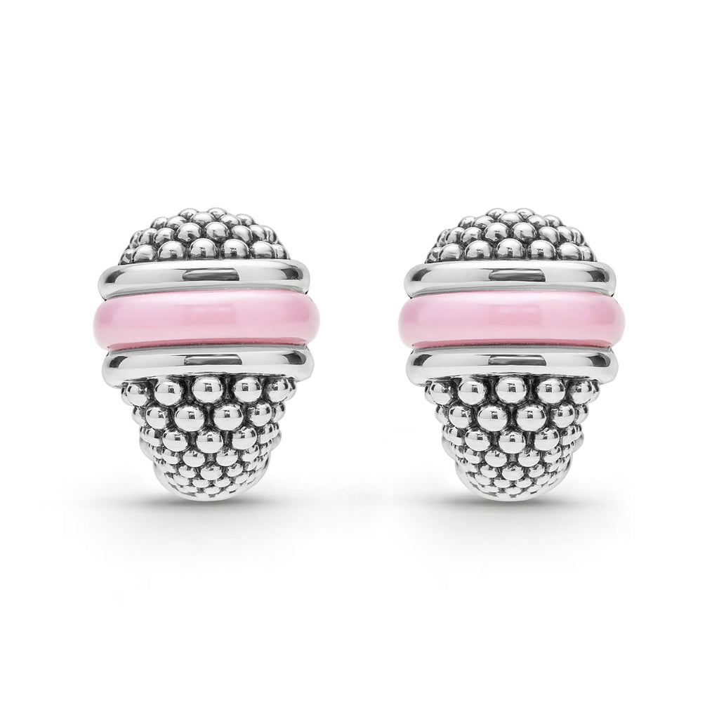 "Pink Caviar" Ceramic Caviar Omega Clip Earrings