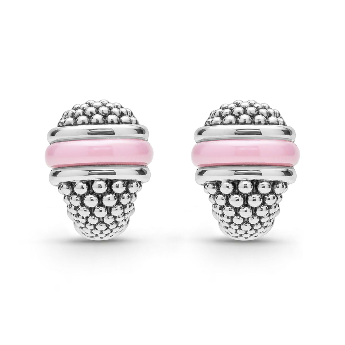 "Pink Caviar" Ceramic Caviar Omega Clip Earrings