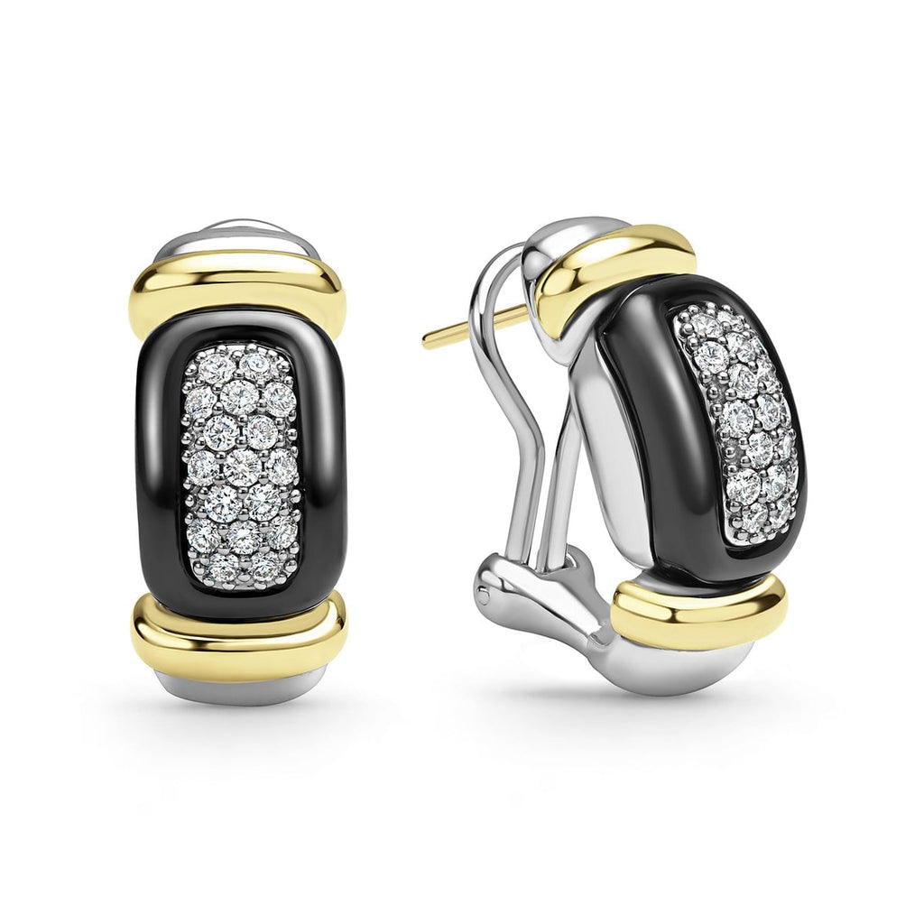 LAGOS "Black Caviar" Two-Tone Caviar Ceramic Huggie Earrings