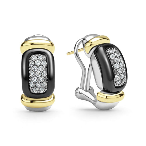 LAGOS "Black Caviar" Two-Tone Caviar Ceramic Huggie Earrings