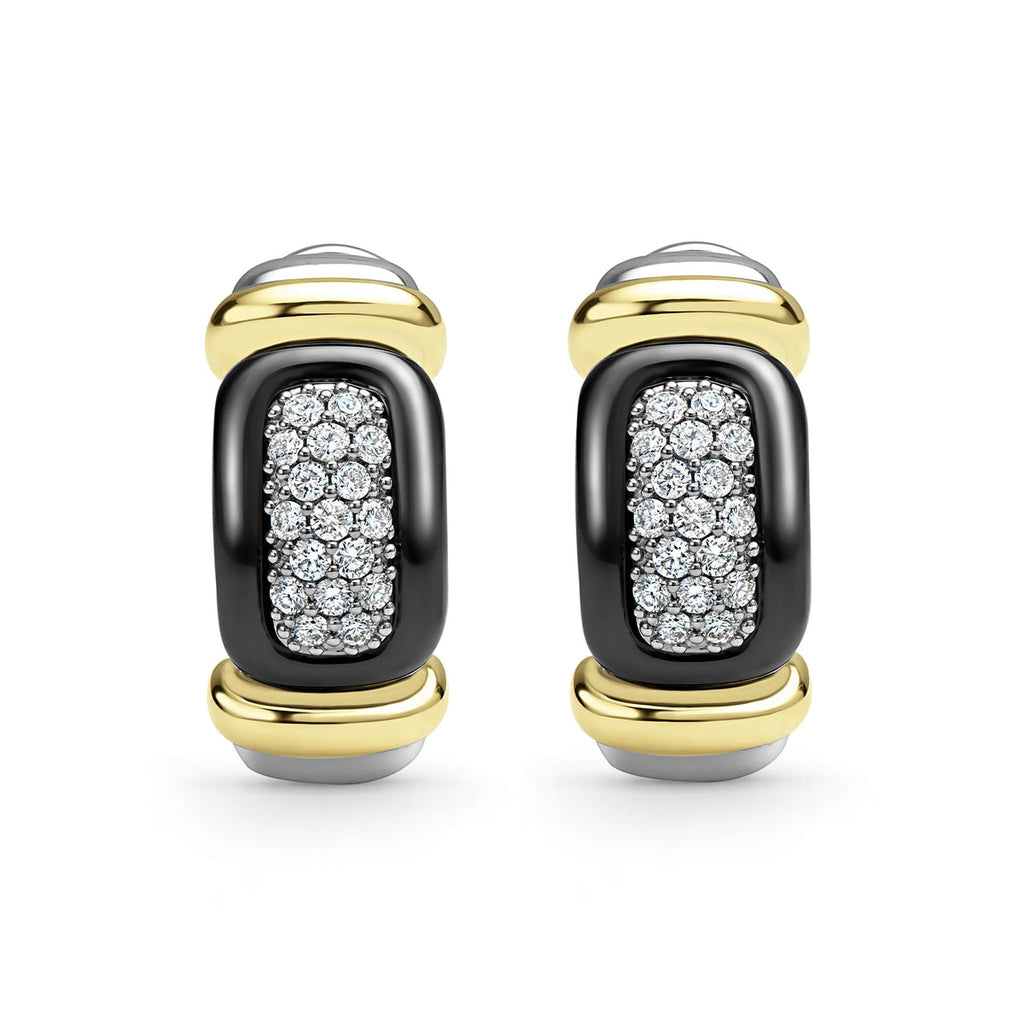 "Black Caviar" Two-Tone Caviar Ceramic Huggie Earrings