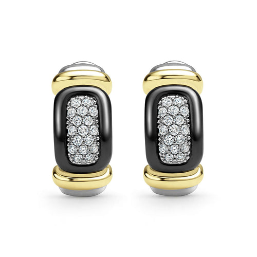 "Black Caviar" Two-Tone Caviar Ceramic Huggie Earrings