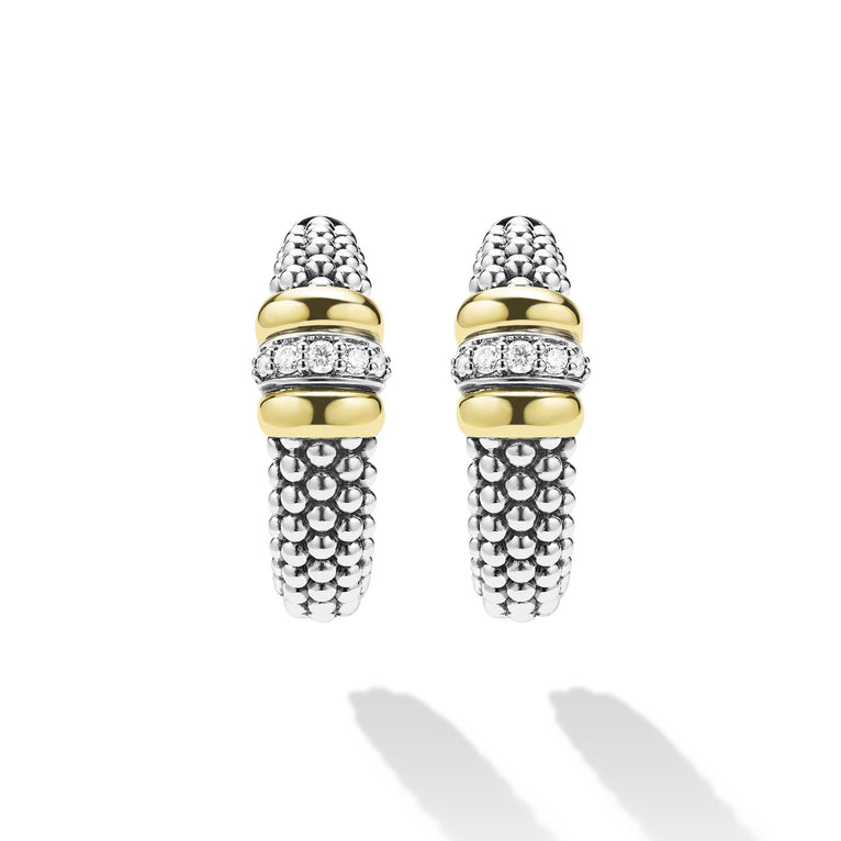 "Signature Caviar" Two-Tone Caviar Beaded Hoop Earrings