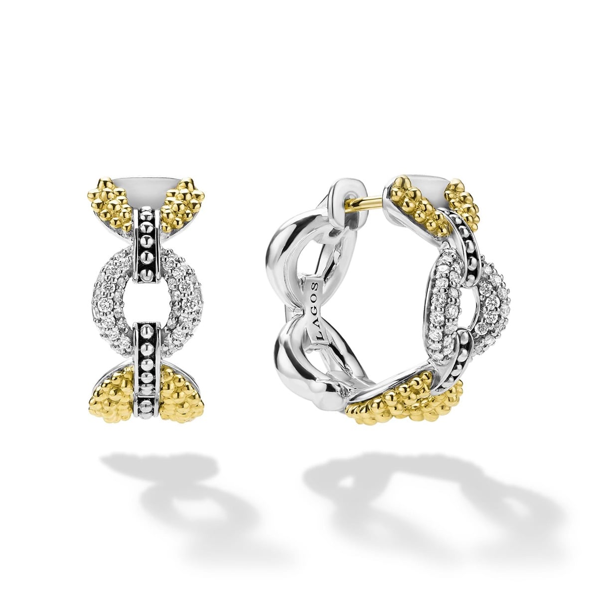 LAGOS "Caviar Lux" Two-Tone Petite Link Diamond Hoop Earrings
