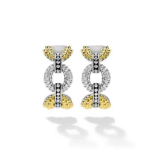"Caviar Lux" Two-Tone Petite Link Diamond Hoop Earrings
