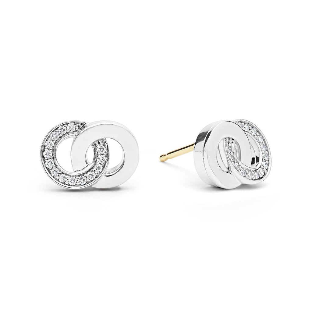 "Signature Caviar" Silver Interlocking Diamond Stud Earrings