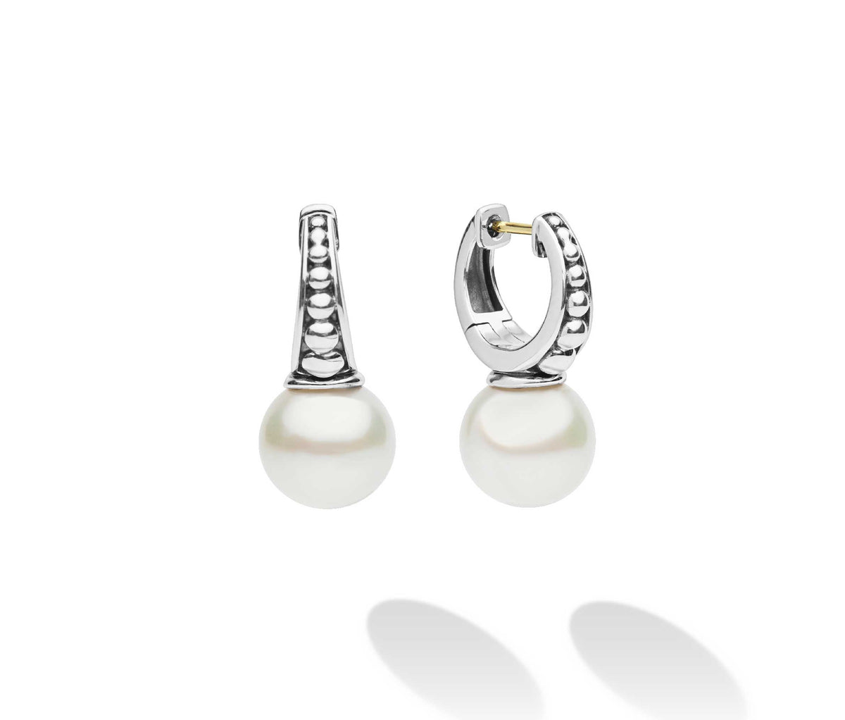 "Luna" Sterling Silver Pearl Drop Huggie Earrings