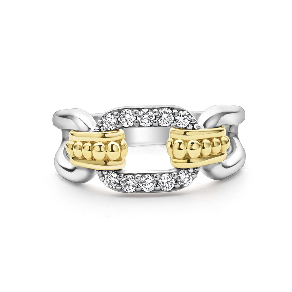 "Signature Caviar" Two Tone Link Diamond Ring (7)