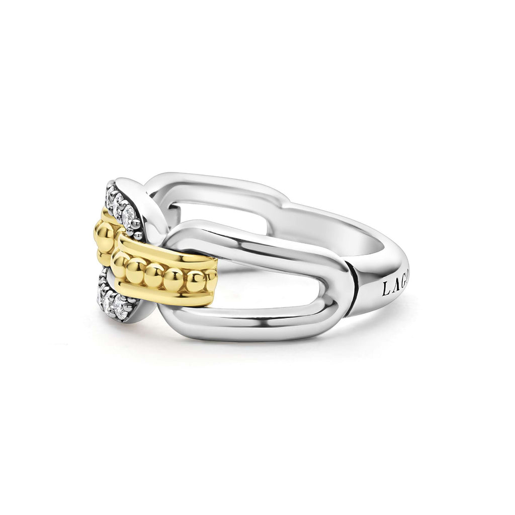 "Signature Caviar" Two Tone Link Diamond Ring (7)