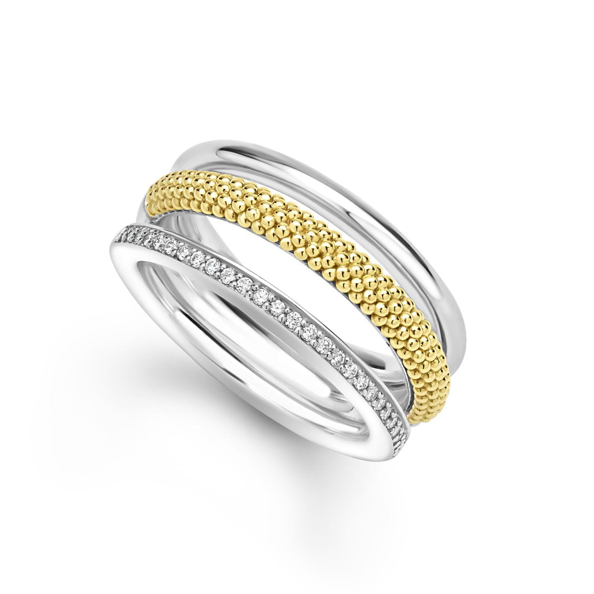 LAGOS "Caviar Lux" Two-Tone Three Row Diamond Ring