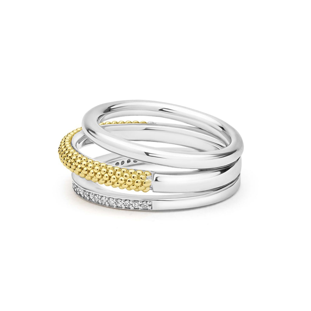 "Caviar Lux" Two-Tone Three Row Diamond Ring