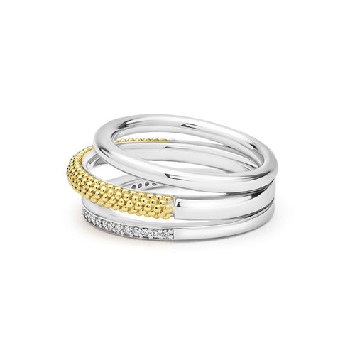 "Caviar Lux" Two-Tone Three Row Diamond Ring