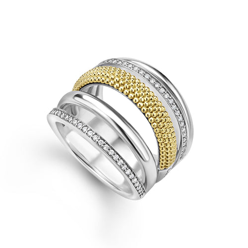 LAGOS "Caviar Lux" Two-Tone Five Row Diamond Ring