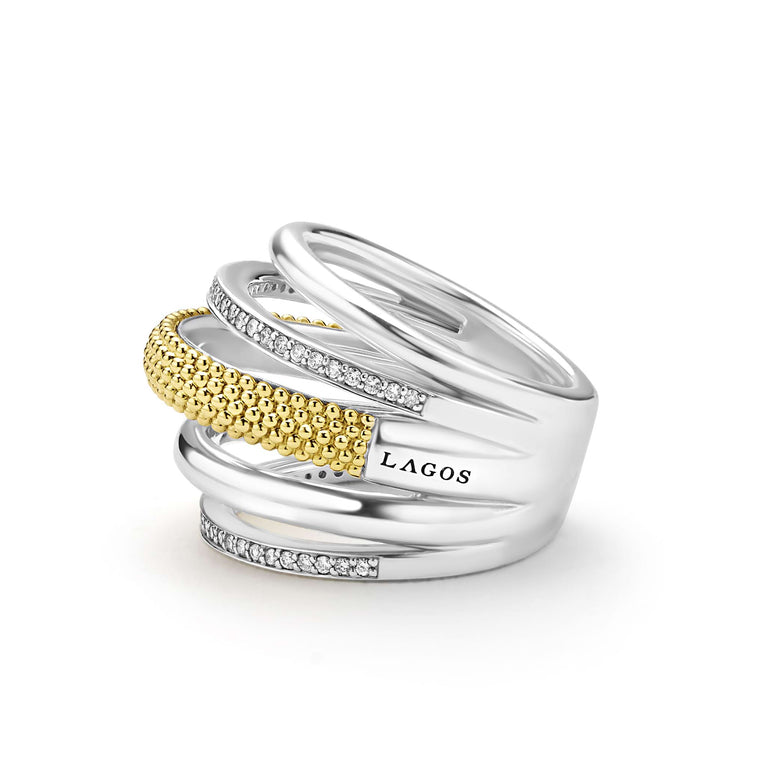 "Caviar Lux" Two-Tone Five Row Diamond Ring